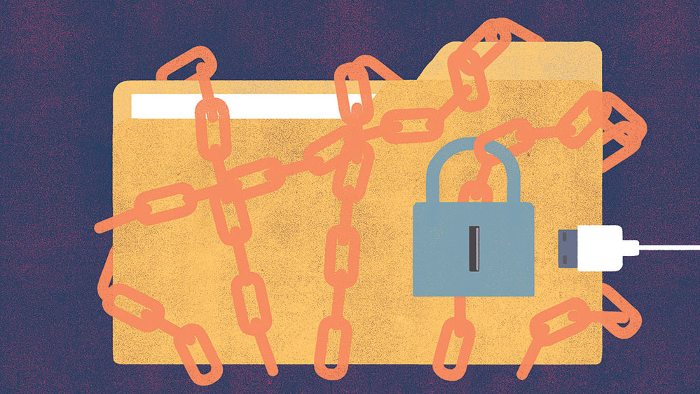 Illustration by Christopher Silas Neal of a file folder with a lock and chain