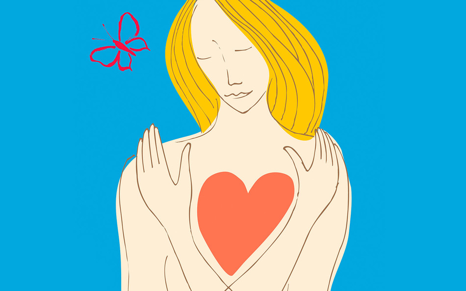Illustration of female figure with heart on chest